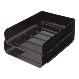 Front-Load Stackable Plastic Document Tray, 1 Section, Letter-Size, 9.81 x 12.56 x 3.01, Black, 2/Pack