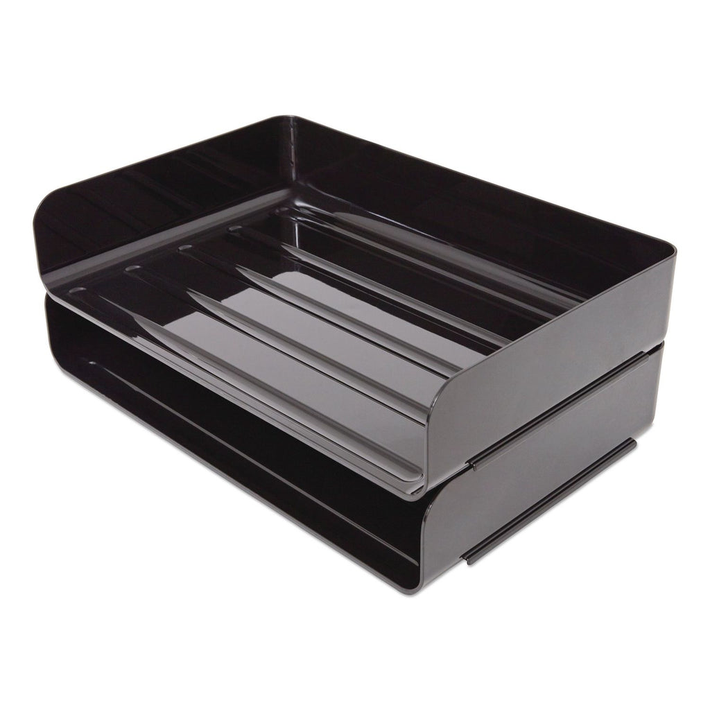 Side-Load Stackable Plastic Document Tray, 1 Section, Legal-Size, 15.06 x 9.72 x 3.01, Black, 2/Pack