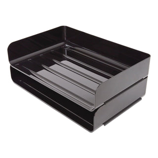Side-Load Stackable Plastic Document Tray, 1 Section, Legal-Size, 15.06 x 9.72 x 3.01, Black, 2/Pack