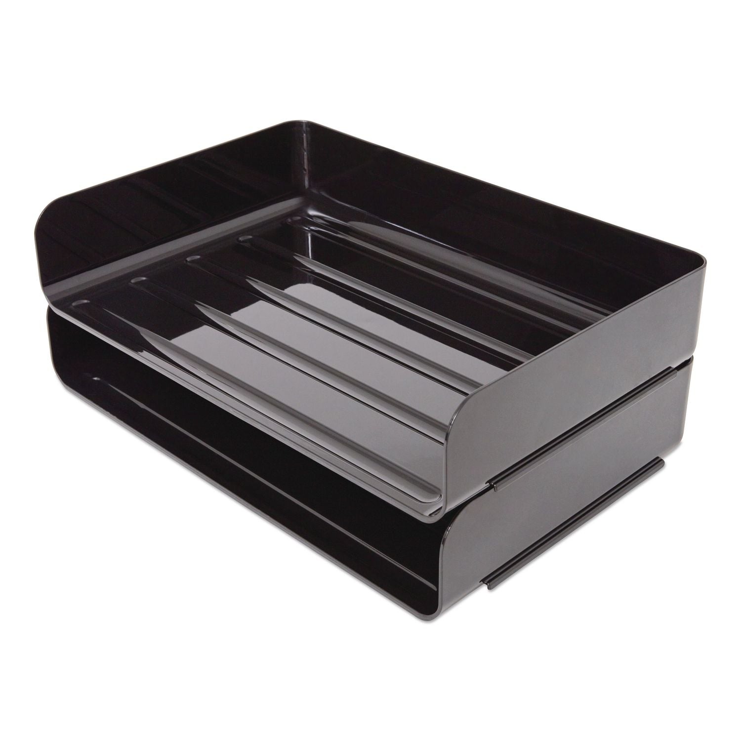 Side-Load Stackable Plastic Document Tray, 1 Section, Legal-Size, 15.06 x 9.72 x 3.01, Black, 2/Pack