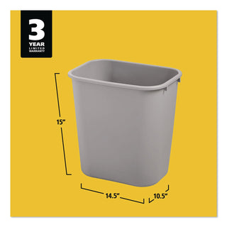 Deskside Plastic Wastebasket, 7 gal, Plastic, Gray