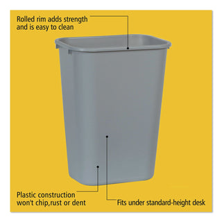 Deskside Plastic Wastebasket, 10.25 gal, Plastic, Gray