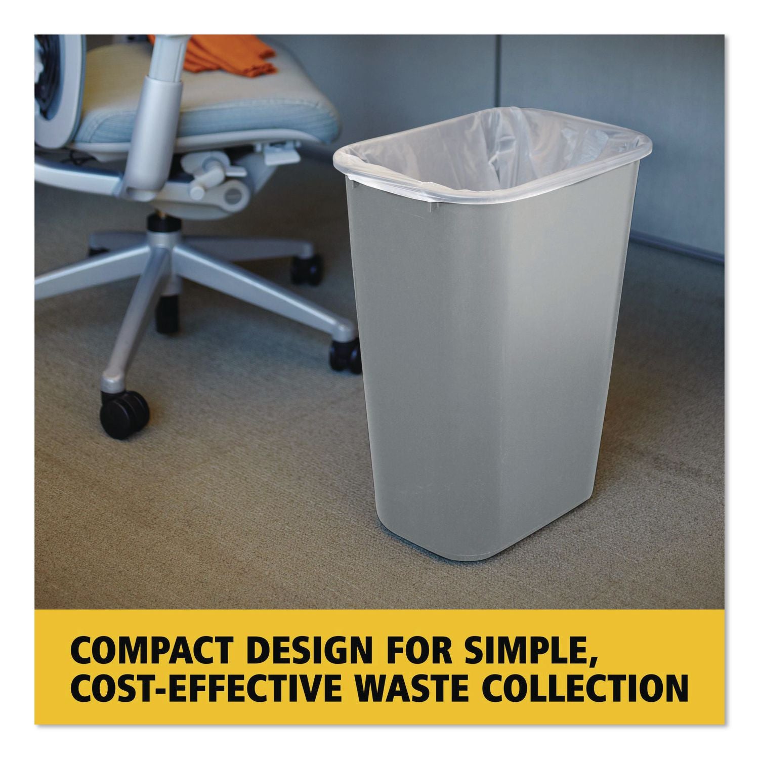 Deskside Plastic Wastebasket, 10.25 gal, Plastic, Gray