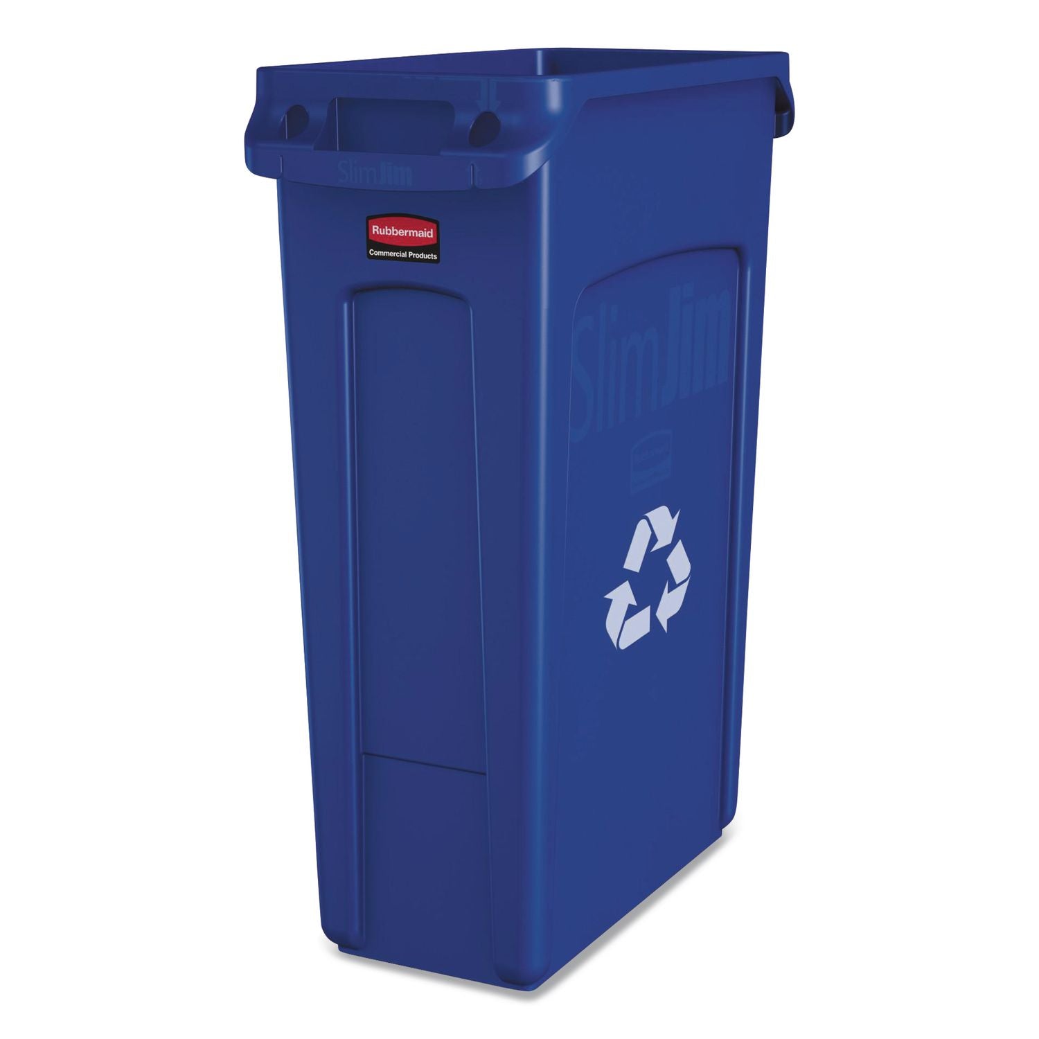 Slim Jim Plastic Recycling Container with Venting Channels, 23 gal, Plastic, Blue