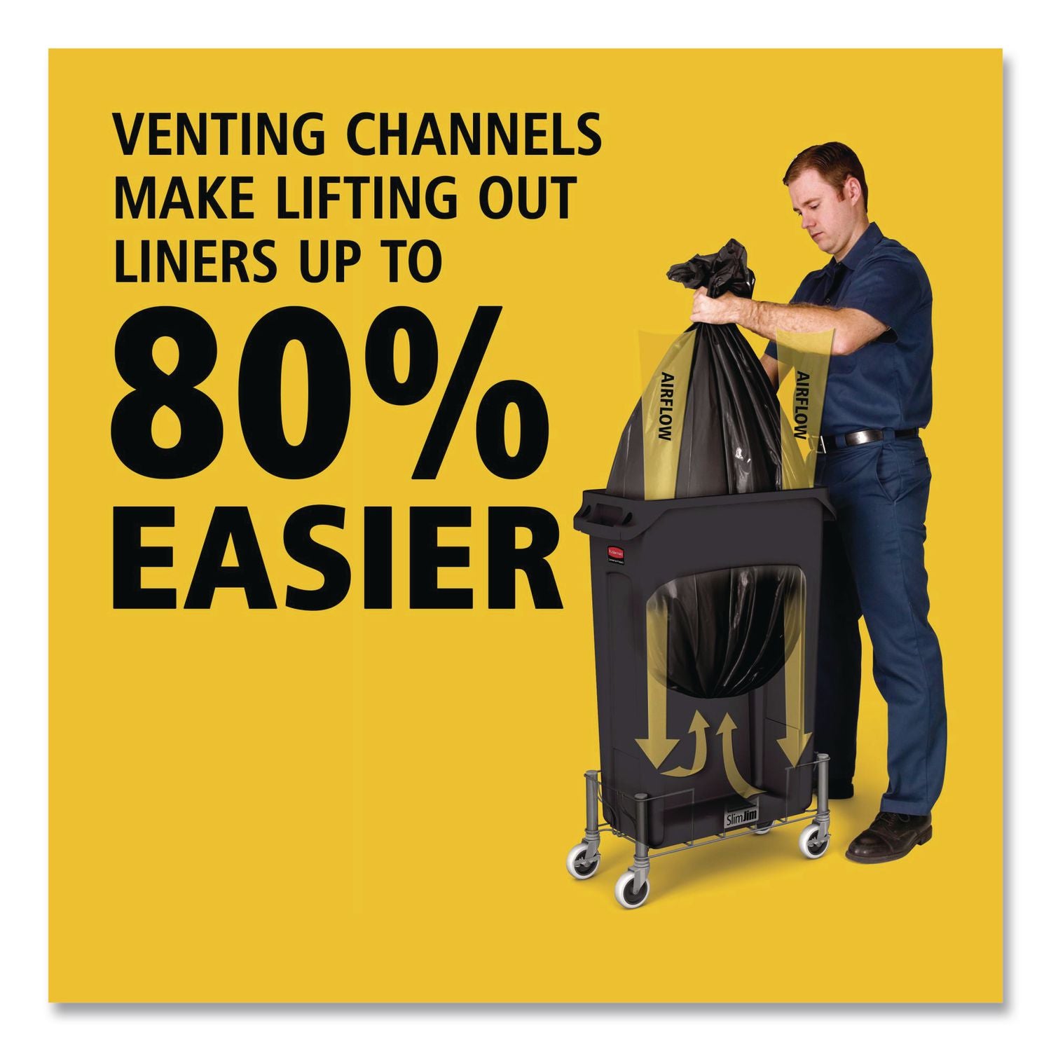 Slim Jim with Venting Channels, 23 gal, Plastic, Black
