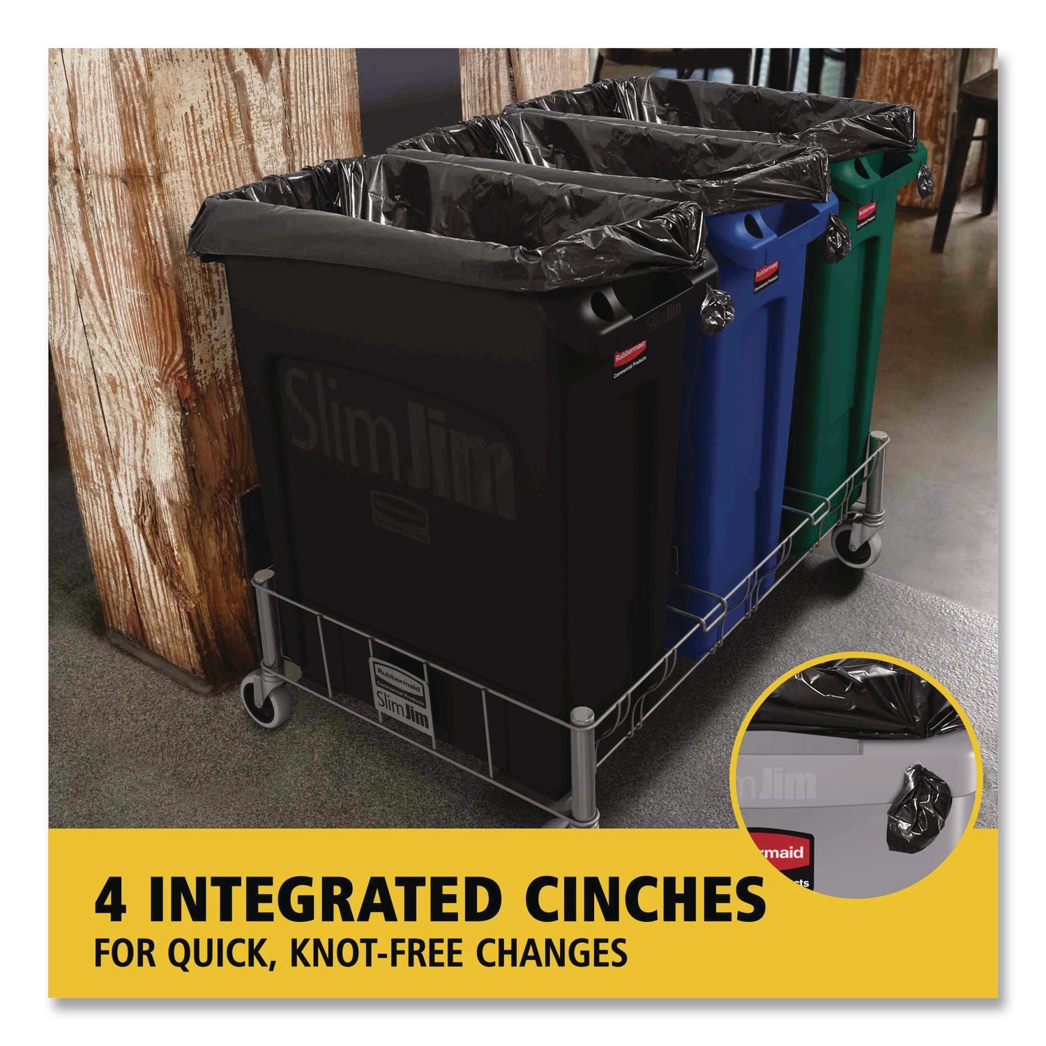 Slim Jim with Venting Channels, 23 gal, Plastic, Black