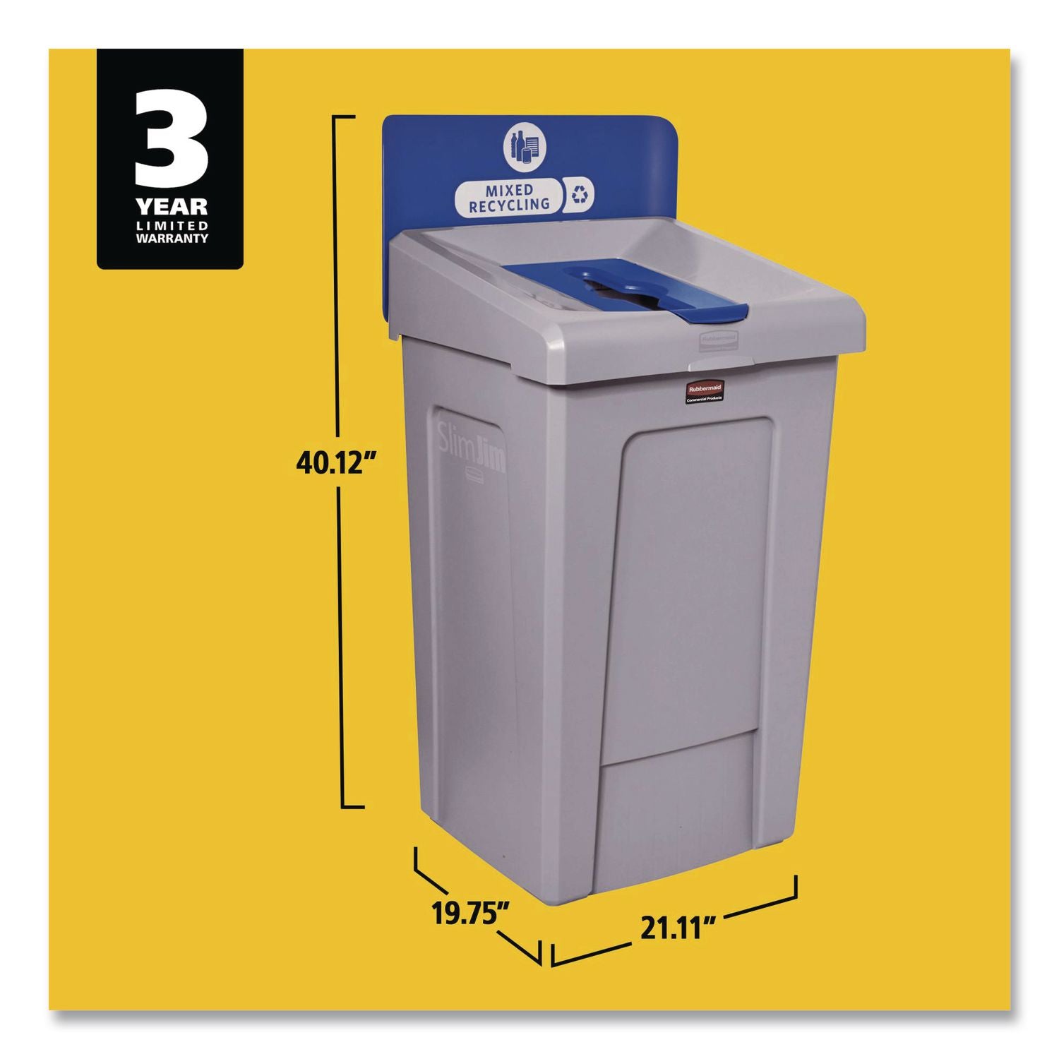 Slim Jim Recycling Station 1-Stream, Mixed Recycling Station, 33 gal, Resin, Gray