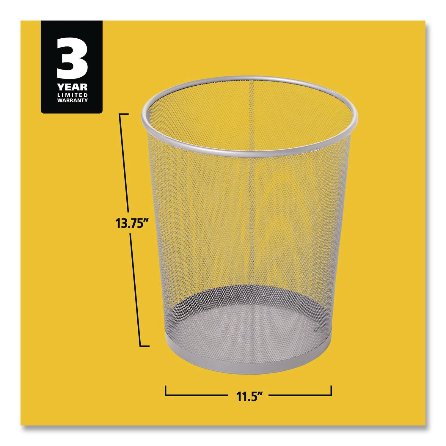 Steel Mesh Wastebasket, 5 gal, Steel Mesh, Silver
