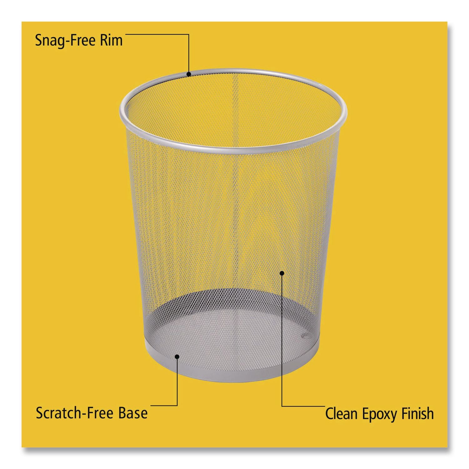 Steel Mesh Wastebasket, 5 gal, Steel Mesh, Silver