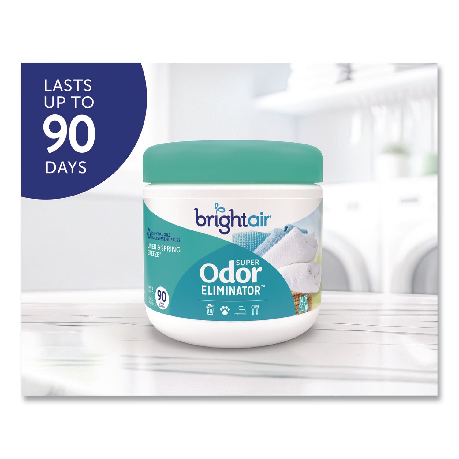 Bright Air Super Odor Eliminator Air Freshener - 14 fl oz (0.4 quart) - Linen & Spring Breeze - 90 Day - 6 / Carton - Cruelty-free, Phthalate-free, Triclosan-free, BHT Free