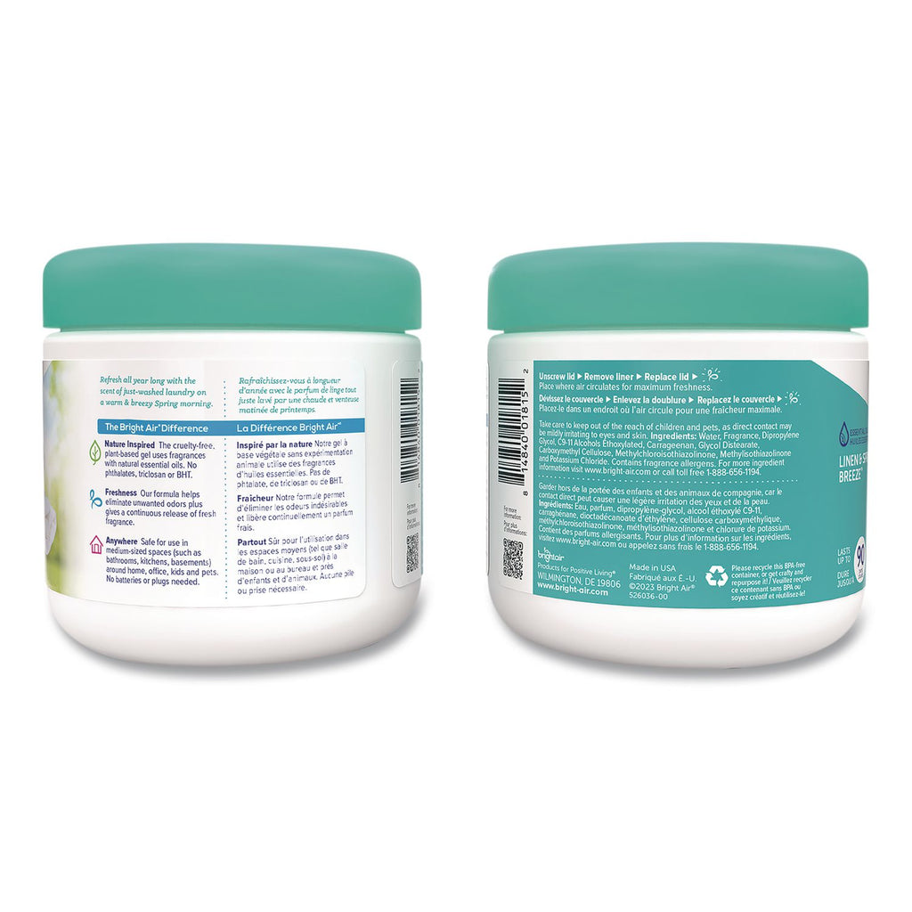 Bright Air Super Odor Eliminator Air Freshener - 14 fl oz (0.4 quart) - Linen & Spring Breeze - 90 Day - 6 / Carton - Cruelty-free, Phthalate-free, Triclosan-free, BHT Free