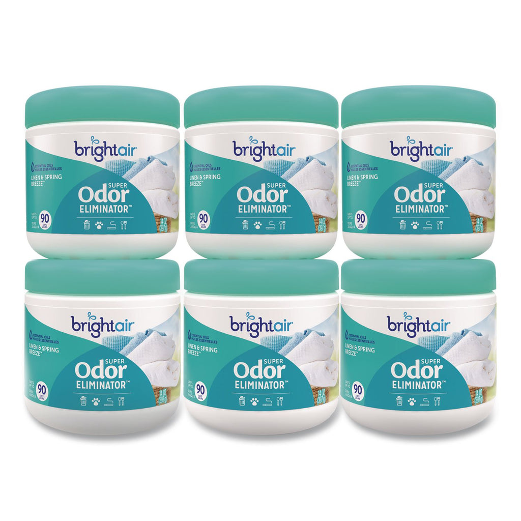 Bright Air Super Odor Eliminator Air Freshener - 14 fl oz (0.4 quart) - Linen & Spring Breeze - 90 Day - 6 / Carton - Cruelty-free, Phthalate-free, Triclosan-free, BHT Free