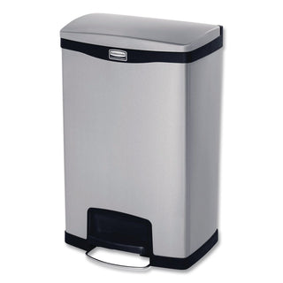 Slim Jim Stainless Steel Step-On Container, Front Step Style, 13 gal, Stainless Steel, Black