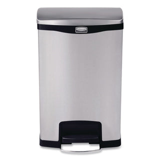 Slim Jim Stainless Steel Step-On Container, Front Step Style, 13 gal, Stainless Steel, Black