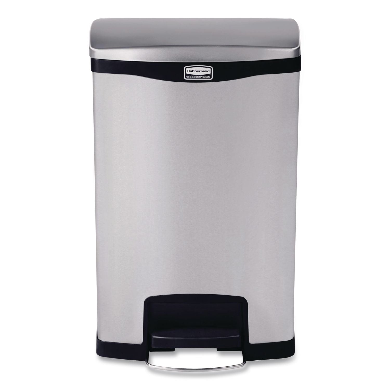 Slim Jim Stainless Steel Step-On Container, Front Step Style, 13 gal, Stainless Steel, Black