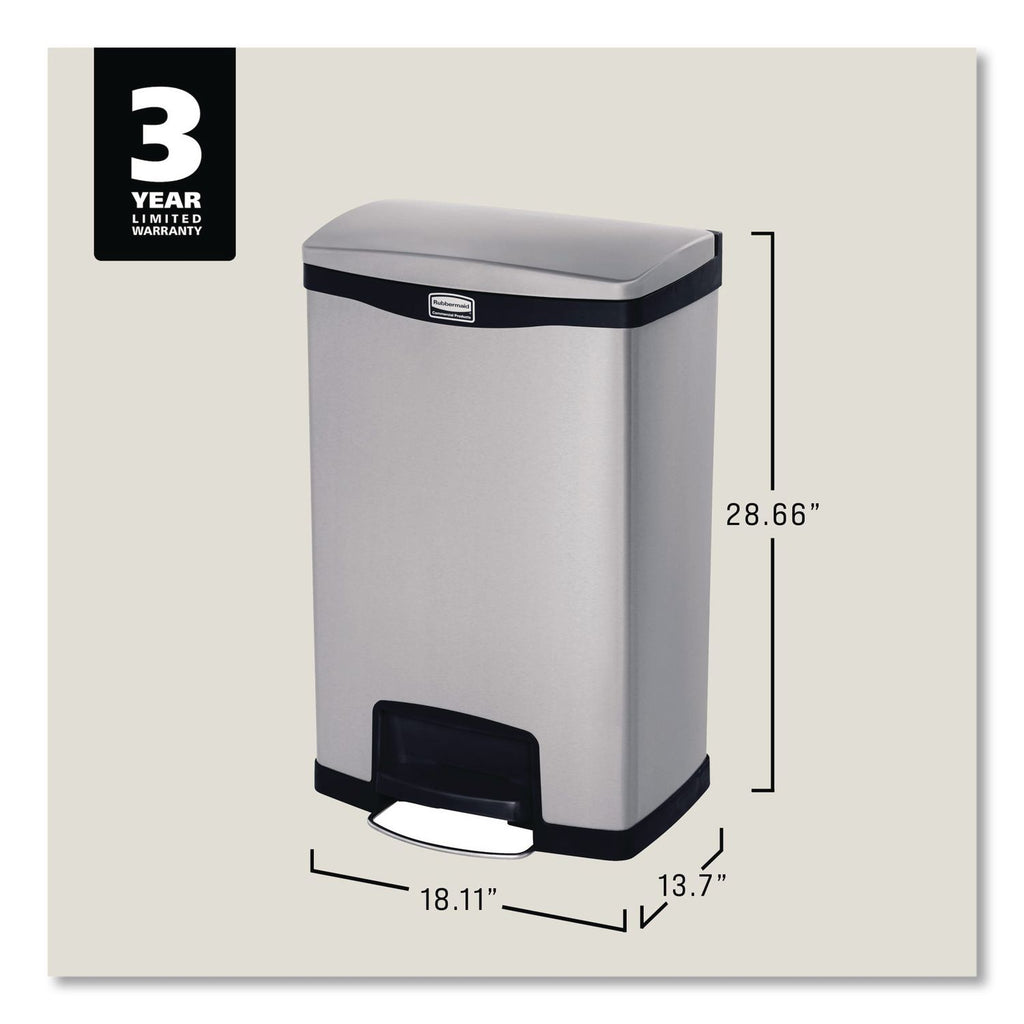 Slim Jim Stainless Steel Step-On Container, Front Step Style, 13 gal, Stainless Steel, Black