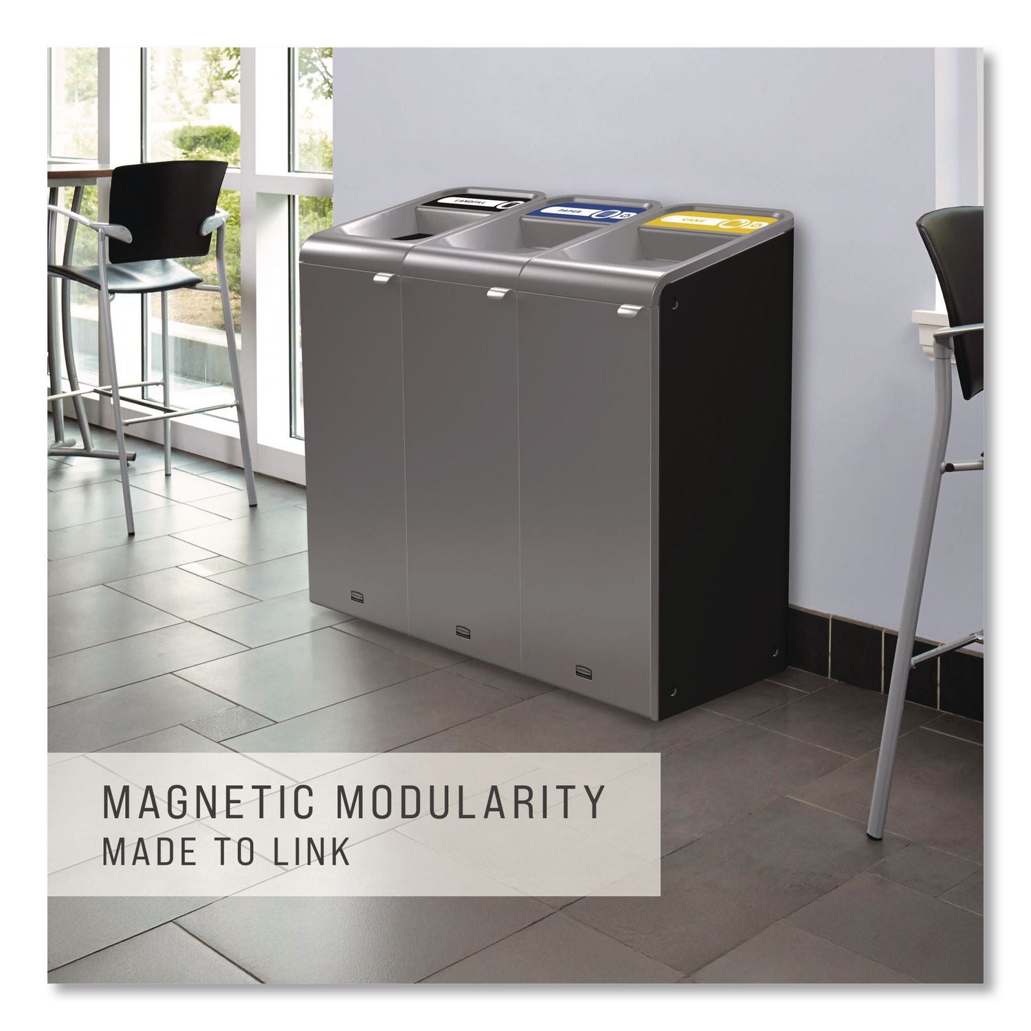 Configure Indoor Recycling Waste Receptacle, Landfill, 23 gal, Metal, Gray