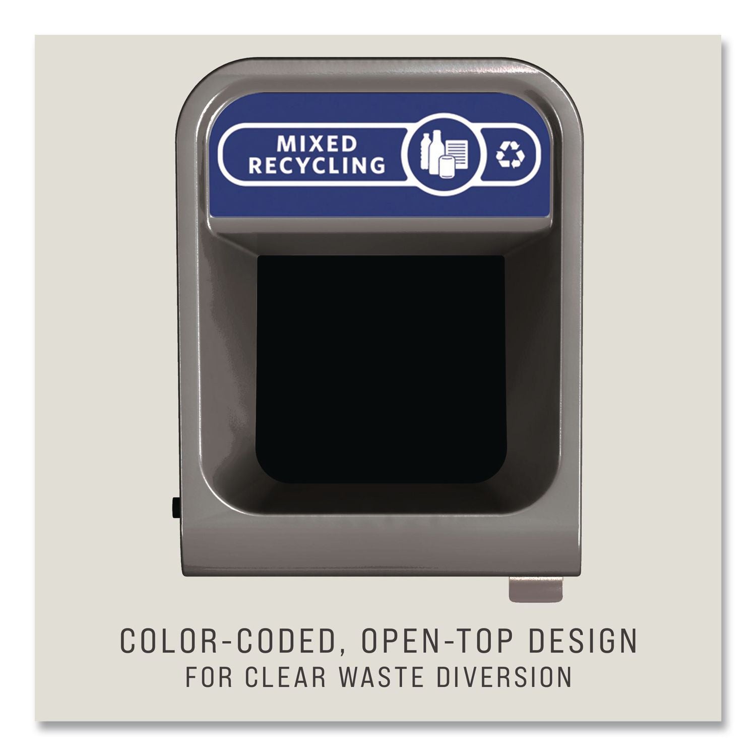 Configure Indoor Recycling Waste Receptacle, Mixed Recycling, 33 gal, Metal, Gray