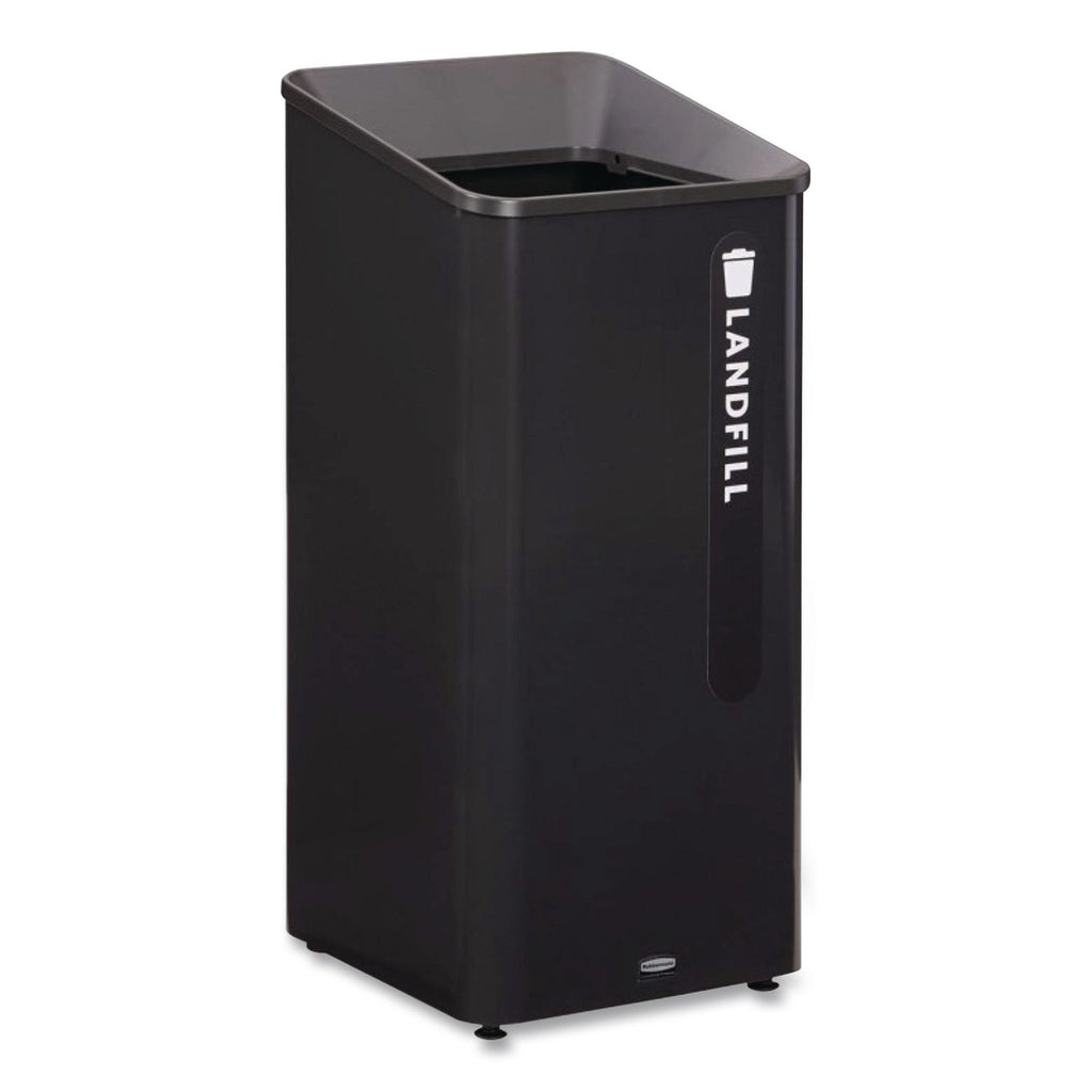 Sustain Decorative Refuse with Recycling Lid, 23 gal, Metal/Plastic, Black