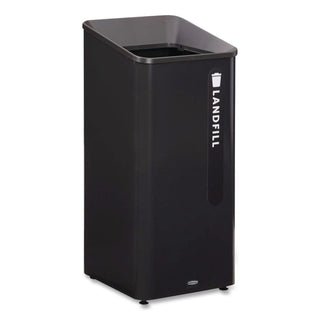 Sustain Decorative Refuse with Recycling Lid, 23 gal, Metal/Plastic, Black