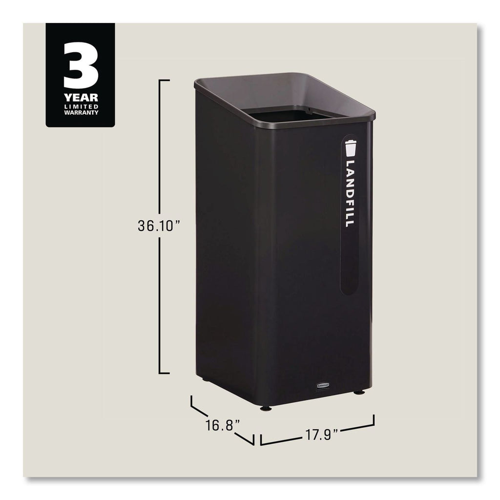 Sustain Decorative Refuse with Recycling Lid, 23 gal, Metal/Plastic, Black