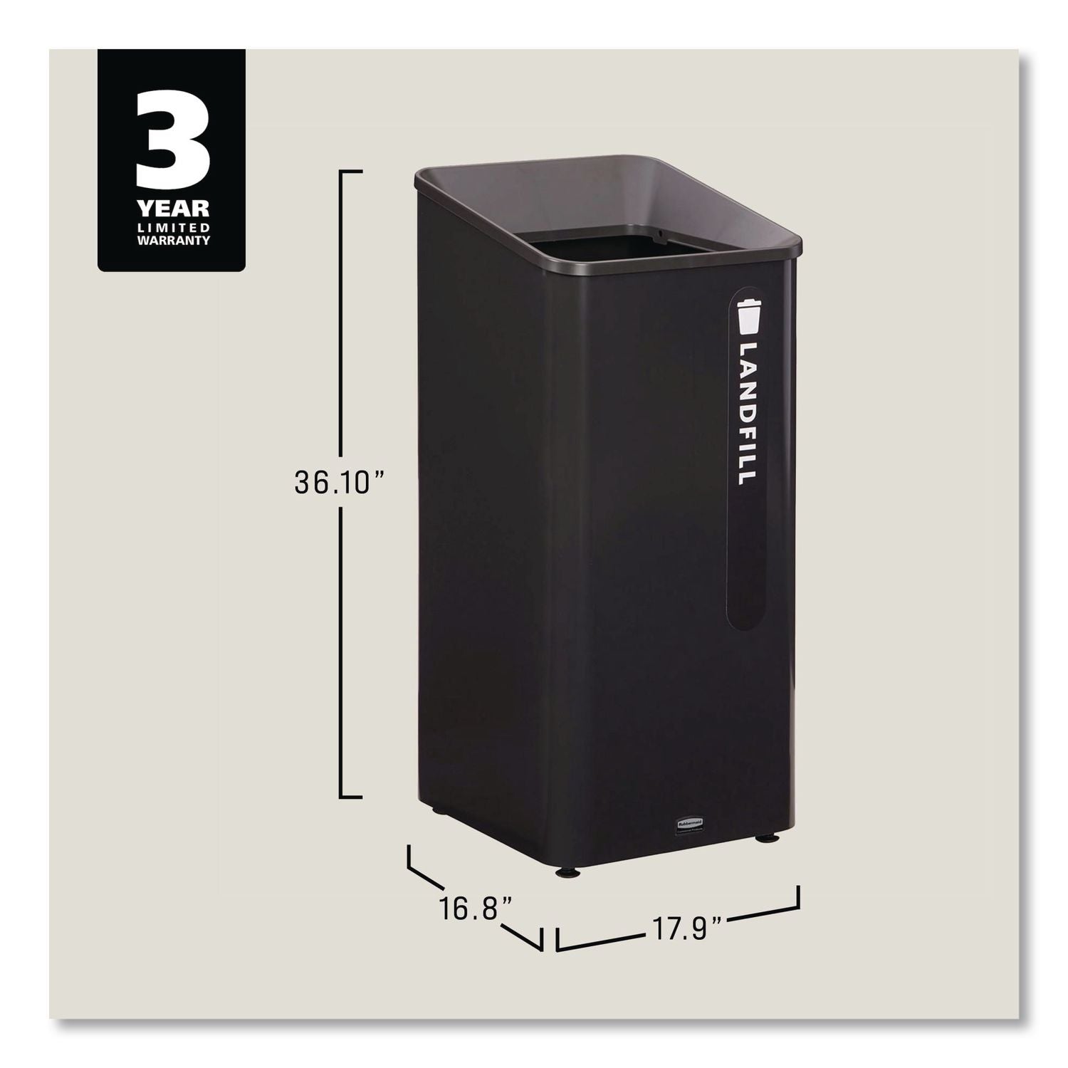 Sustain Decorative Refuse with Recycling Lid, 23 gal, Metal/Plastic, Black