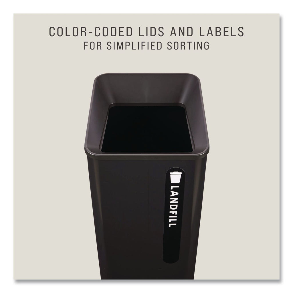 Sustain Decorative Refuse with Recycling Lid, 23 gal, Metal/Plastic, Black