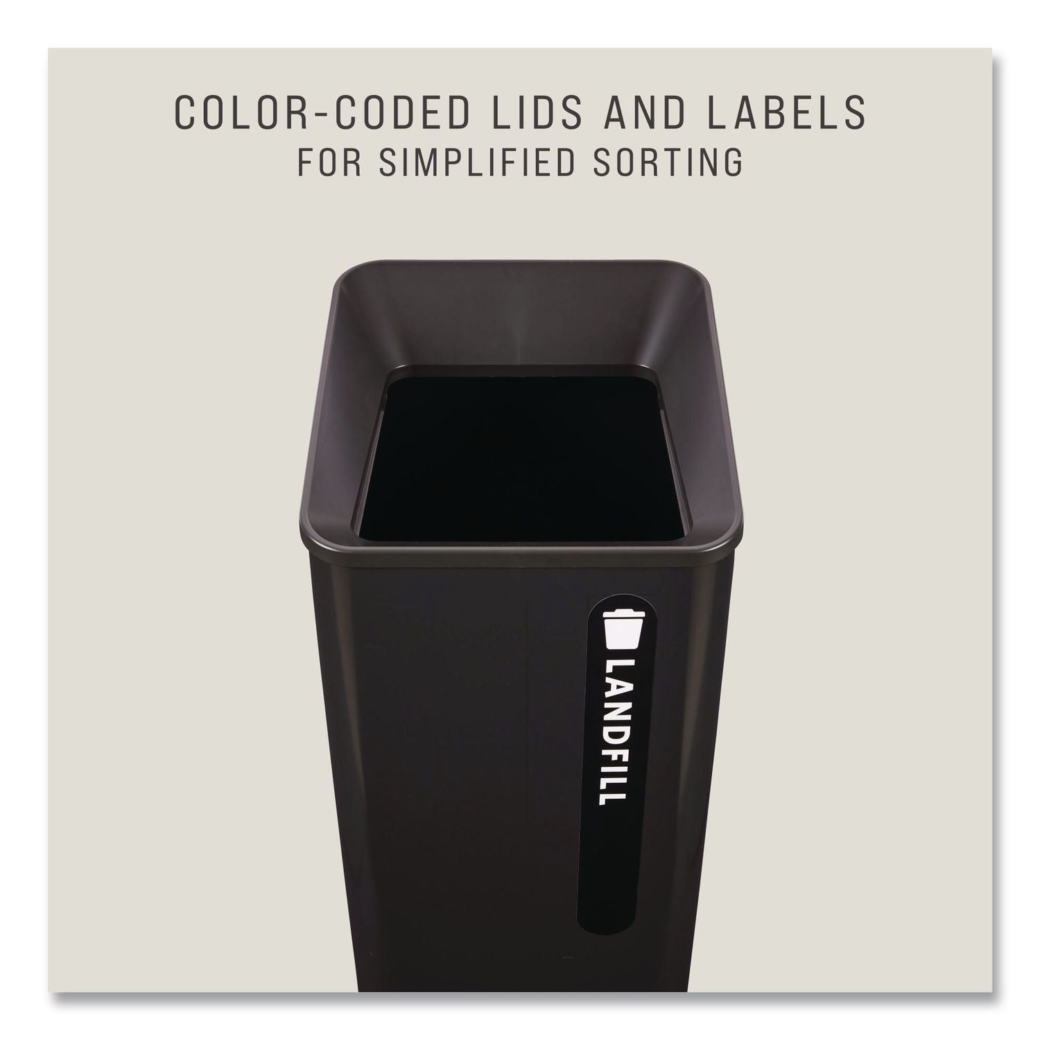 Sustain Decorative Refuse with Recycling Lid, 23 gal, Metal/Plastic, Black