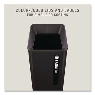 Sustain Decorative Refuse with Recycling Lid, 23 gal, Metal/Plastic, Black