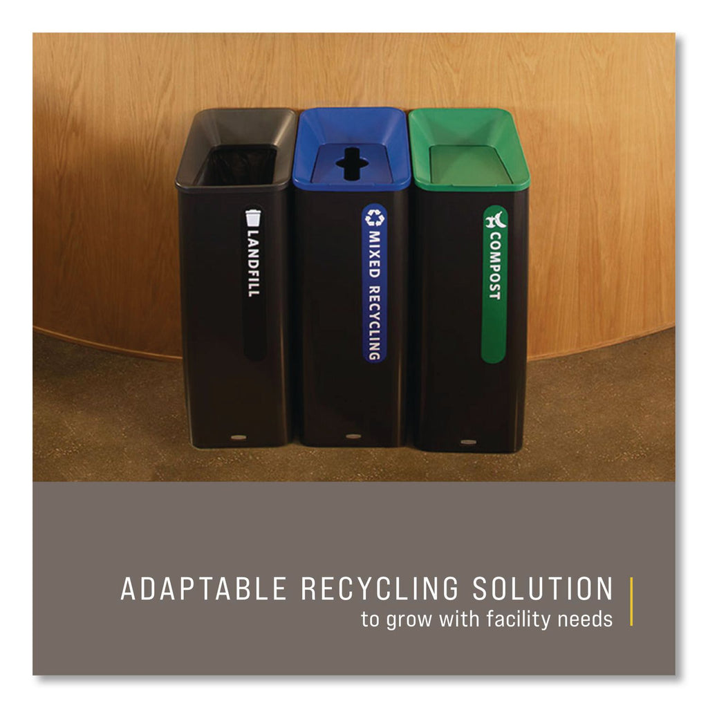 Sustain Decorative Refuse with Recycling Lid, 23 gal, Metal/Plastic, Black