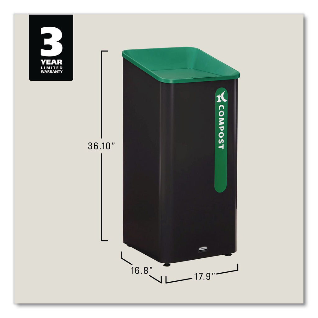 Sustain Decorative Refuse with Recycling Lid, 23 gal, Metal/Plastic, Black/Green