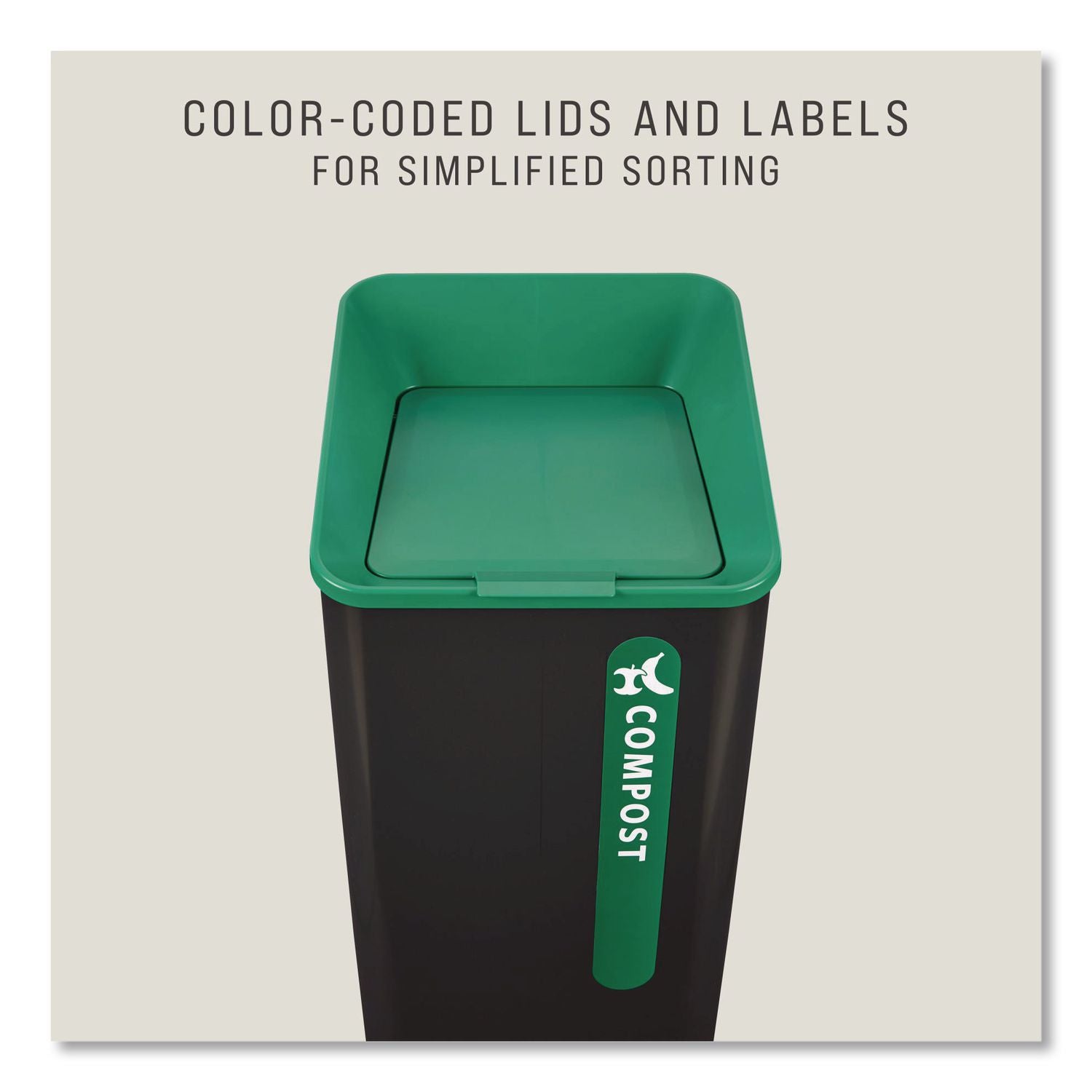 Sustain Decorative Refuse with Recycling Lid, 23 gal, Metal/Plastic, Black/Green