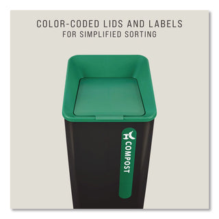 Sustain Decorative Refuse with Recycling Lid, 23 gal, Metal/Plastic, Black/Green