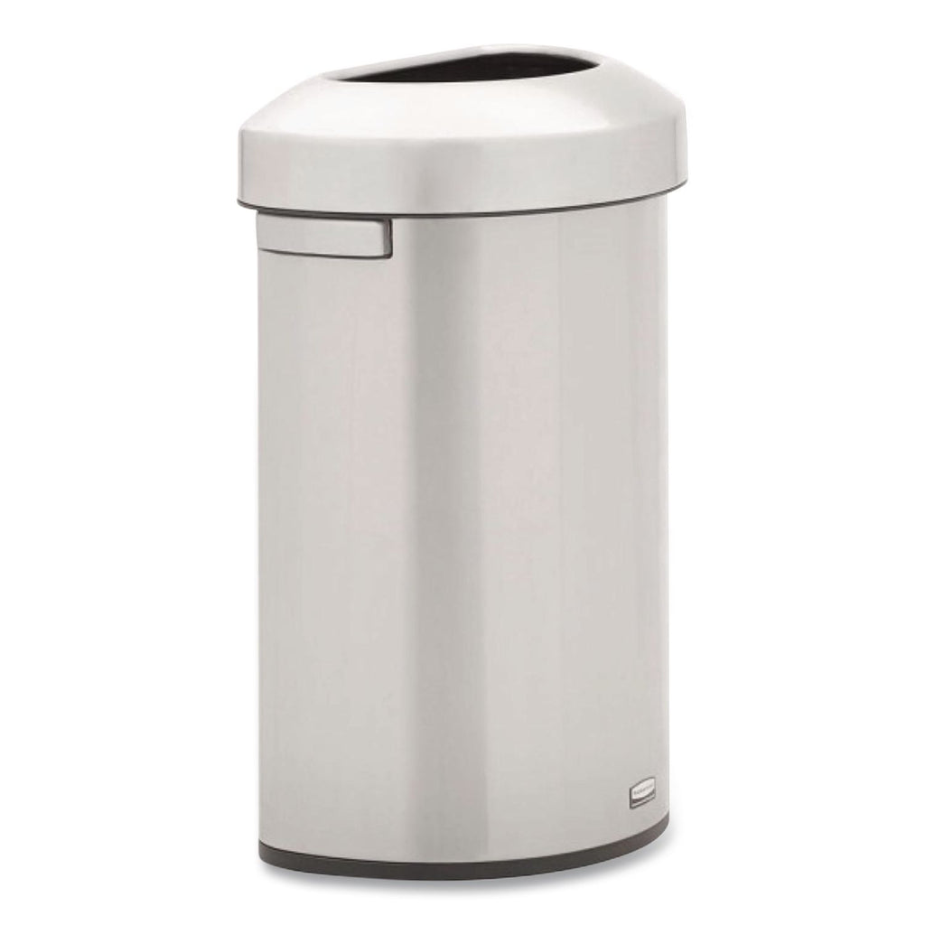 Rubbermaid Commercial Refine Half-Round Waste Container - 16 gal Capacity - Half-round - Ergonomic Handle, Non-skid, Fingerprint Resistant, Durable - 29.5" Height x 12.4" Width x 18.2" Depth - Metal - Stainless Steel - 1 Each