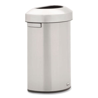 Rubbermaid Commercial Refine Half-Round Waste Container - 16 gal Capacity - Half-round - Ergonomic Handle, Non-skid, Fingerprint Resistant, Durable - 29.5" Height x 12.4" Width x 18.2" Depth - Metal - Stainless Steel - 1 Each