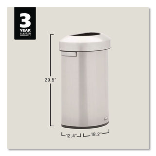 Rubbermaid Commercial Refine Half-Round Waste Container - 16 gal Capacity - Half-round - Ergonomic Handle, Non-skid, Fingerprint Resistant, Durable - 29.5" Height x 12.4" Width x 18.2" Depth - Metal - Stainless Steel - 1 Each