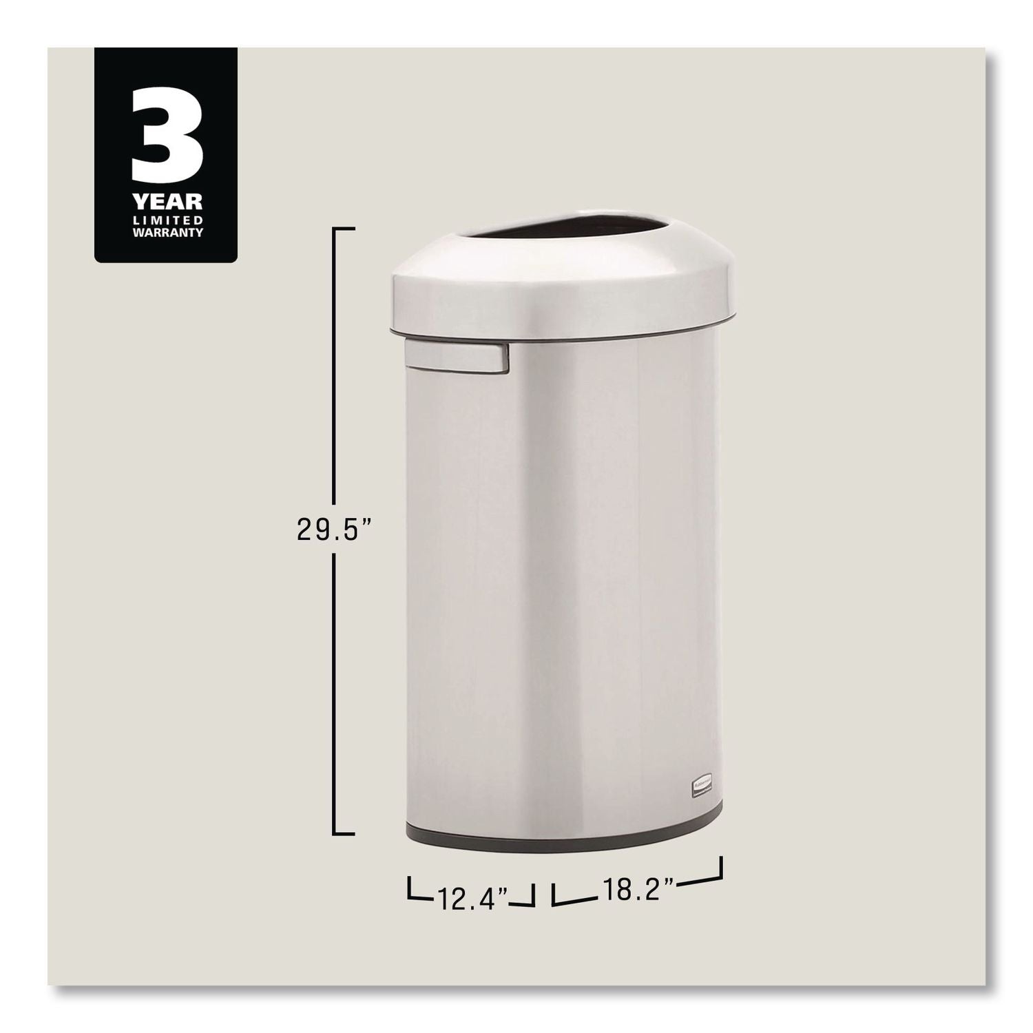 Rubbermaid Commercial Refine Half-Round Waste Container - 16 gal Capacity - Half-round - Ergonomic Handle, Non-skid, Fingerprint Resistant, Durable - 29.5" Height x 12.4" Width x 18.2" Depth - Metal - Stainless Steel - 1 Each