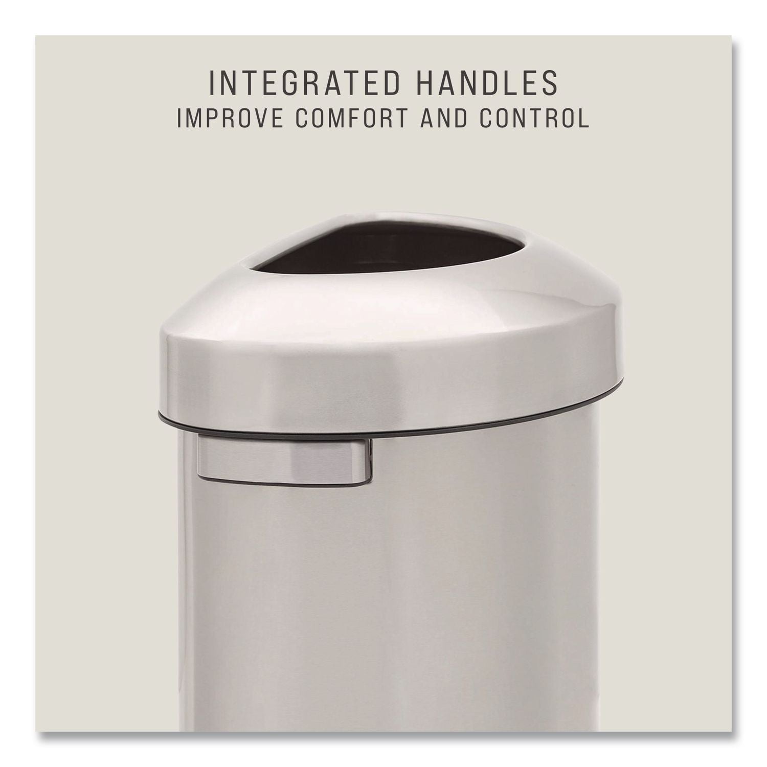 Rubbermaid Commercial Refine Half-Round Waste Container - 16 gal Capacity - Half-round - Ergonomic Handle, Non-skid, Fingerprint Resistant, Durable - 29.5" Height x 12.4" Width x 18.2" Depth - Metal - Stainless Steel - 1 Each