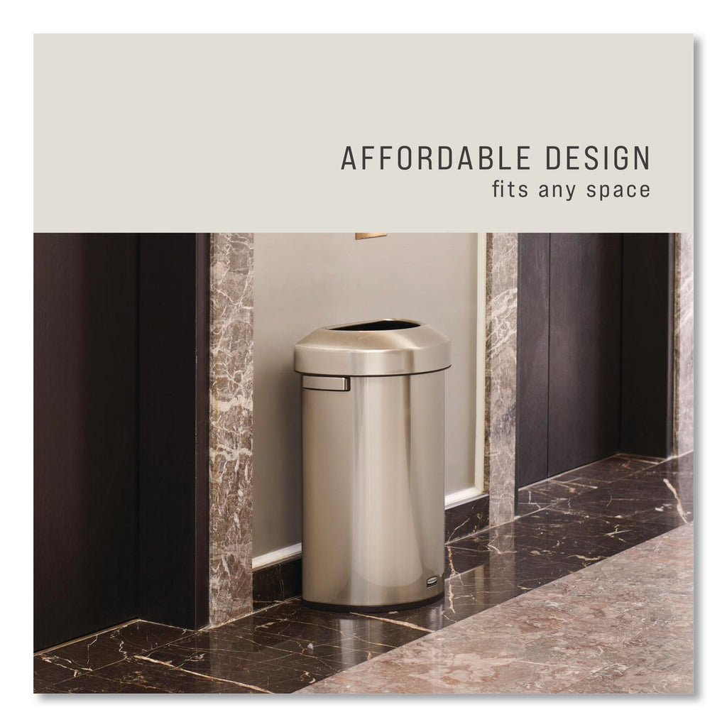 Rubbermaid Commercial Refine Half-Round Waste Container - 16 gal Capacity - Half-round - Ergonomic Handle, Non-skid, Fingerprint Resistant, Durable - 29.5" Height x 12.4" Width x 18.2" Depth - Metal - Stainless Steel - 1 Each