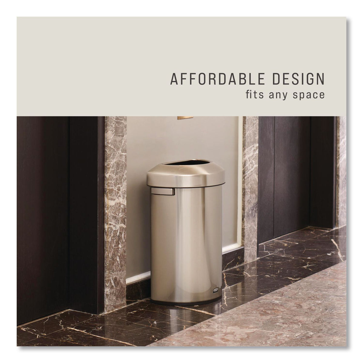 Rubbermaid Commercial Refine Half-Round Waste Container - 16 gal Capacity - Half-round - Ergonomic Handle, Non-skid, Fingerprint Resistant, Durable - 29.5" Height x 12.4" Width x 18.2" Depth - Metal - Stainless Steel - 1 Each