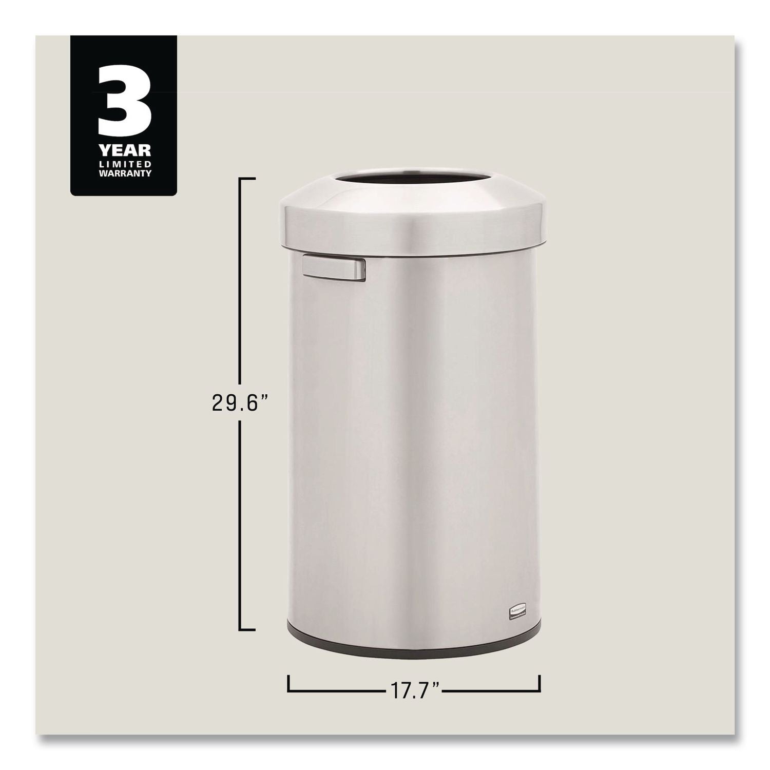 Rubbermaid Commercial Refine Waste Container - 23 gal Capacity - Round - Ergonomic Handle, Non-skid, Fingerprint Resistant, Durable - 29.6" Height x 17.7" Width - Metal - Stainless Steel - 1 Each