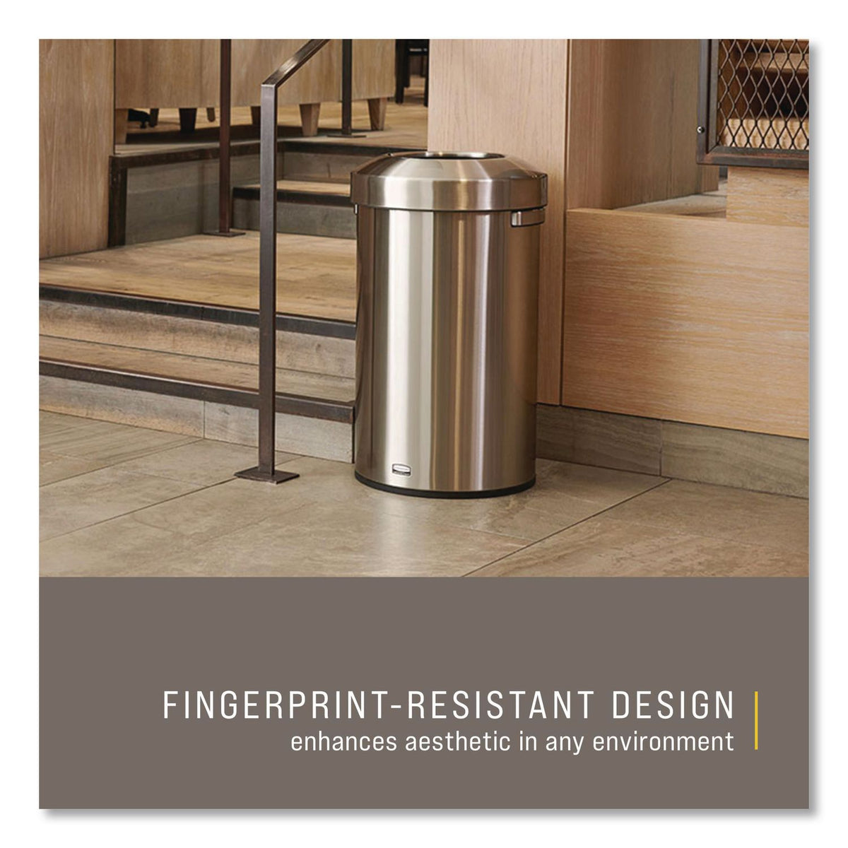 Rubbermaid Commercial Refine Waste Container - 23 gal Capacity - Round - Ergonomic Handle, Non-skid, Fingerprint Resistant, Durable - 29.6" Height x 17.7" Width - Metal - Stainless Steel - 1 Each