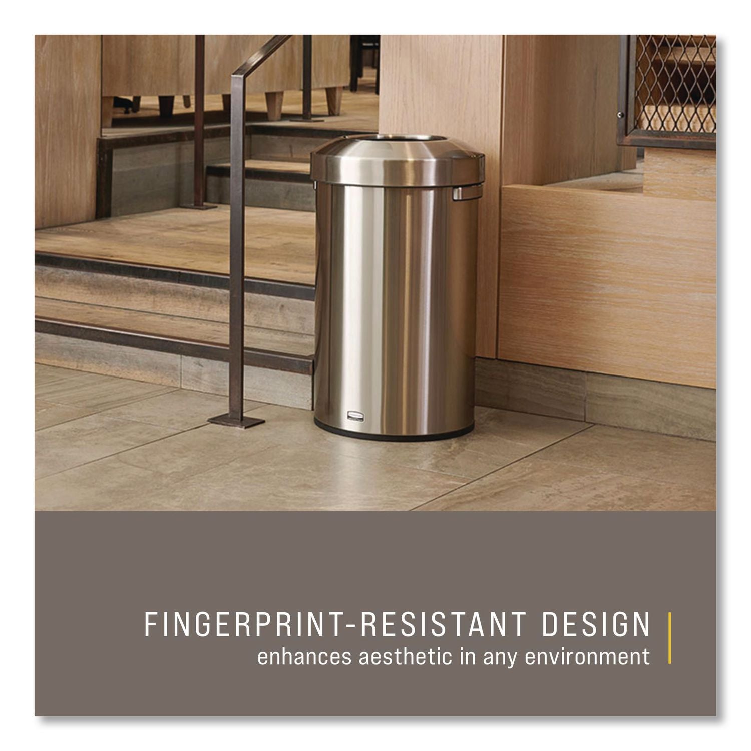 Rubbermaid Commercial Refine Waste Container - 23 gal Capacity - Round - Ergonomic Handle, Non-skid, Fingerprint Resistant, Durable - 29.6" Height x 17.7" Width - Metal - Stainless Steel - 1 Each