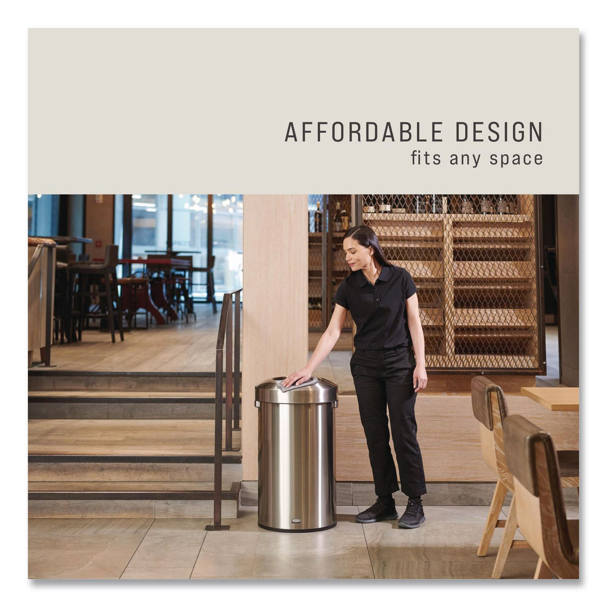 Rubbermaid Commercial Refine Waste Container - 23 gal Capacity - Round - Ergonomic Handle, Non-skid, Fingerprint Resistant, Durable - 29.6" Height x 17.7" Width - Metal - Stainless Steel - 1 Each