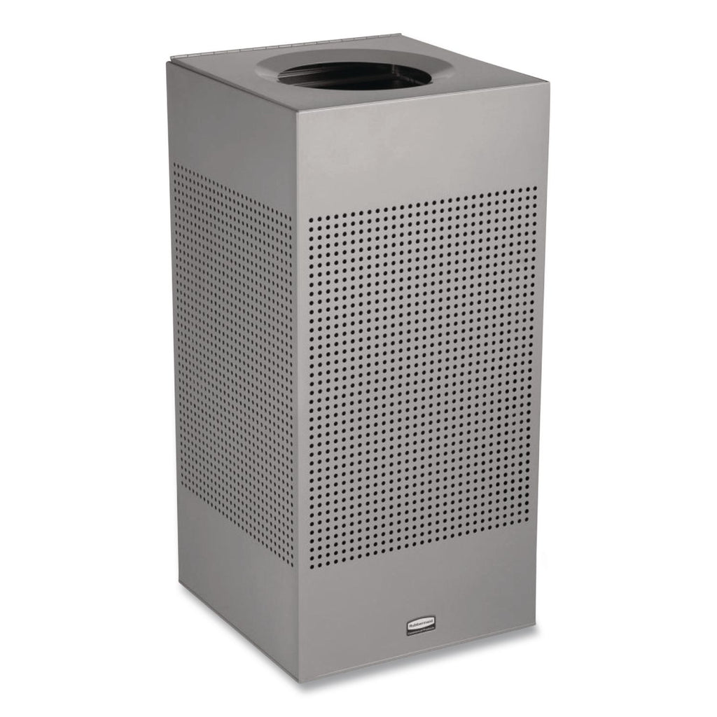 Rubbermaid Commercial Silhouettes 16G Waste Container - 16 gal Capacity - Square - Perforated, Fire-Safe, Durable - 30.4" Height x 14.8" Width x 14.8" Depth - Steel, Metal - Silver Metallic - 1 Each