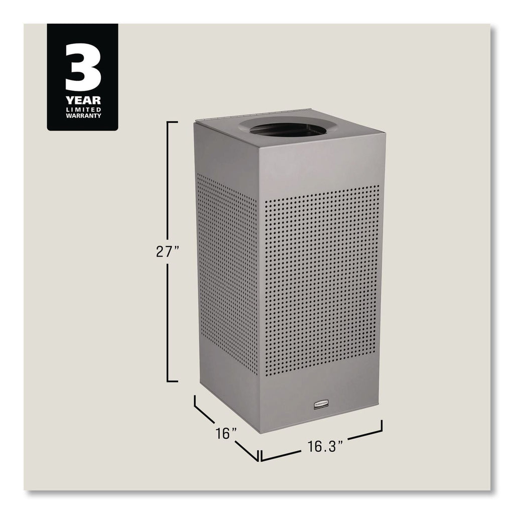 Rubbermaid Commercial Silhouettes 16G Waste Container - 16 gal Capacity - Square - Perforated, Fire-Safe, Durable - 30.4" Height x 14.8" Width x 14.8" Depth - Steel, Metal - Silver Metallic - 1 Each