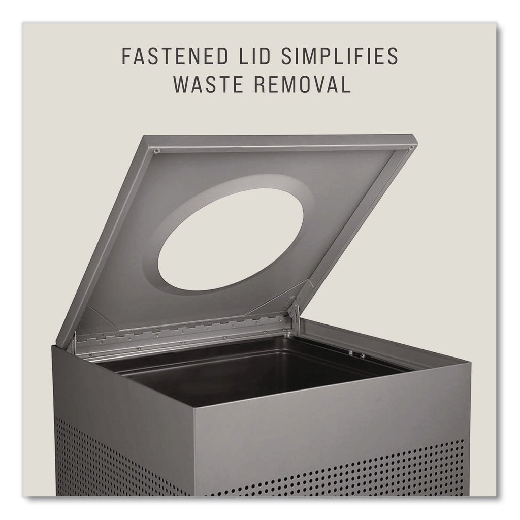 Rubbermaid Commercial Silhouettes 16G Waste Container - 16 gal Capacity - Square - Perforated, Fire-Safe, Durable - 30.4" Height x 14.8" Width x 14.8" Depth - Steel, Metal - Silver Metallic - 1 Each