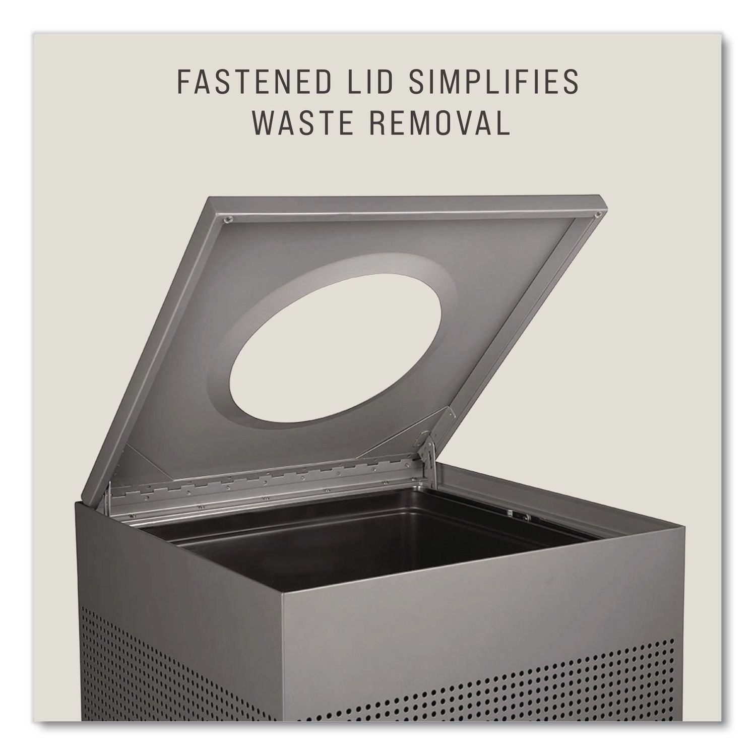 Rubbermaid Commercial Silhouettes 16G Waste Container - 16 gal Capacity - Square - Perforated, Fire-Safe, Durable - 30.4" Height x 14.8" Width x 14.8" Depth - Steel, Metal - Silver Metallic - 1 Each