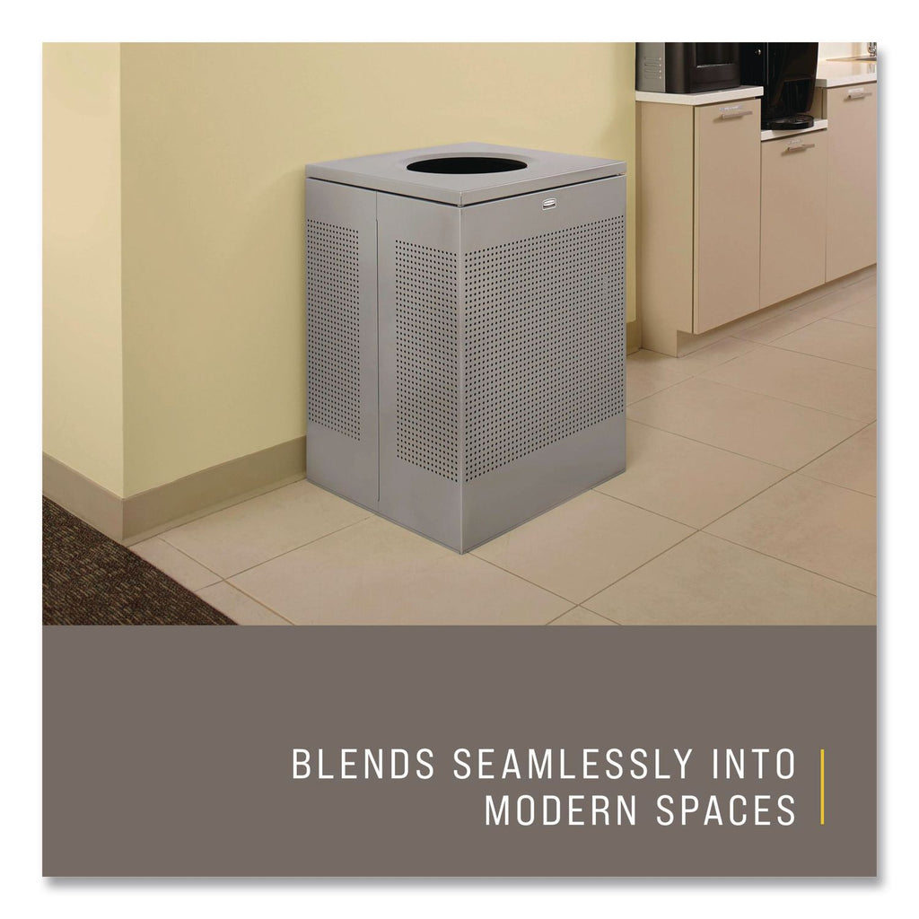 Rubbermaid Commercial Silhouettes 16G Waste Container - 16 gal Capacity - Square - Perforated, Fire-Safe, Durable - 30.4" Height x 14.8" Width x 14.8" Depth - Steel, Metal - Silver Metallic - 1 Each