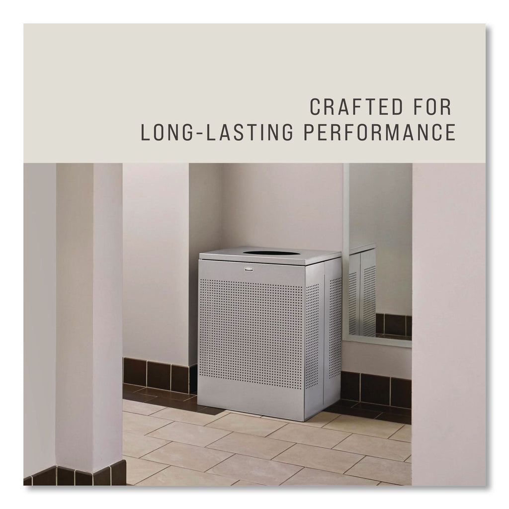 Rubbermaid Commercial Silhouettes 16G Waste Container - 16 gal Capacity - Square - Perforated, Fire-Safe, Durable - 30.4" Height x 14.8" Width x 14.8" Depth - Steel, Metal - Silver Metallic - 1 Each